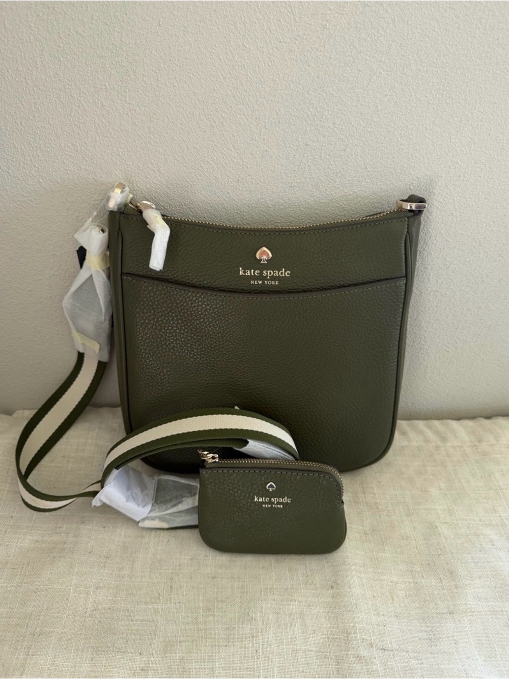 Kate Spade Olive Green Pebbled Leather Crossbody with Coin Pouch